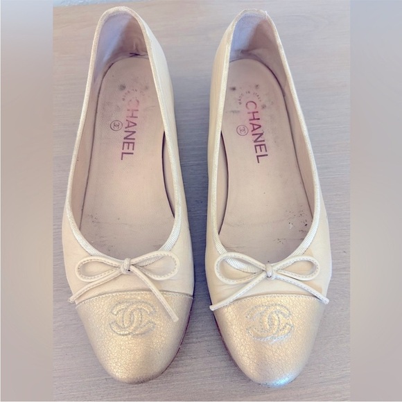 Chanel leather CC cap toe ballerina ballet flats 39 8 8.5 9 - Picture 2 of 7